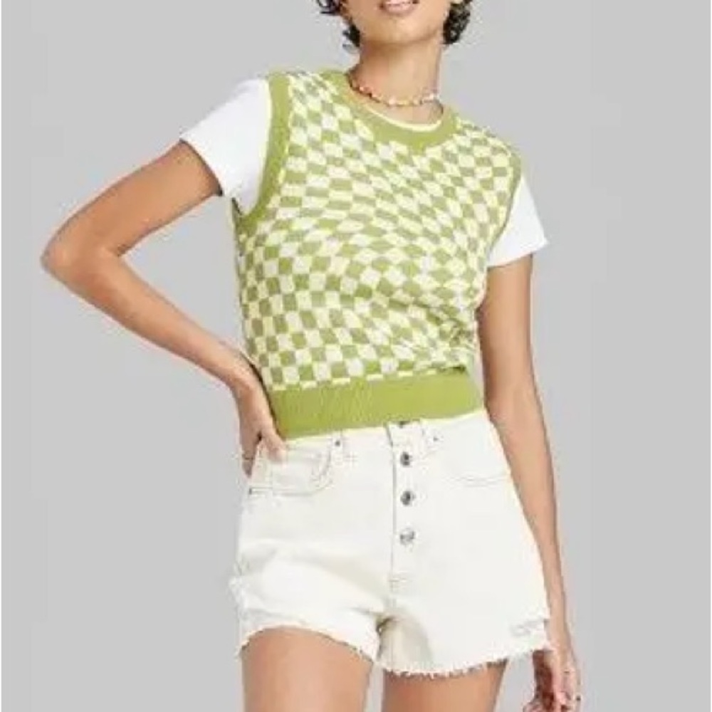 Wild Fable Olive Checkered Knit Vest
